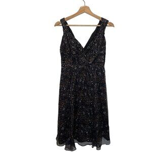 Zara Womens Black Floral Chiffon Dress Size Medium Sleeveless V-Neck